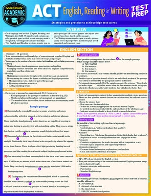 ACT English, Reading & Writing Test Prep: A Quickstudy Laminated Reference Guide by Perkinz, Tiffany