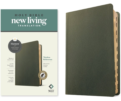 NLT Thinline Reference Bible, Filament Enabled Edition (Red Letter, Genuine Leather, Olive Green, Indexed) by Tyndale