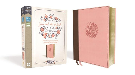 NIV, Journal the Word Bible for Women, Leathersoft, Pink, Red Letter Edition, Comfort Print: 500+ Prompts to Encourage Journaling and Reflection by Zondervan