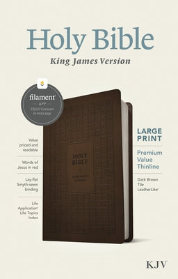 KJV Large Print Premium Value Thinline Bible, Filament Enabled Edition (Red Letter, Leatherlike, Dark Brown Tile) by Tyndale