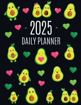 Avocado Daily Planner 2025: Funny & Healthy Fruit Organizer: January-December (12 Months) Cute Green Berry Year Scheduler with Pretty Pink Hearts by Press, Happy Oak Tree