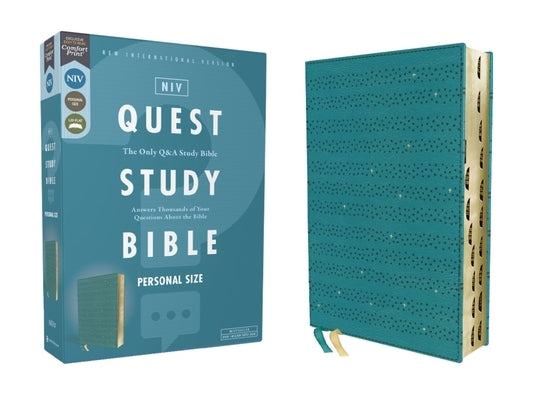 Niv, Quest Study Bible, Personal Size, Leathersoft, Teal, Thumb Indexed, Comfort Print: The Only Q and A Study Bible by Christianity Today Intl