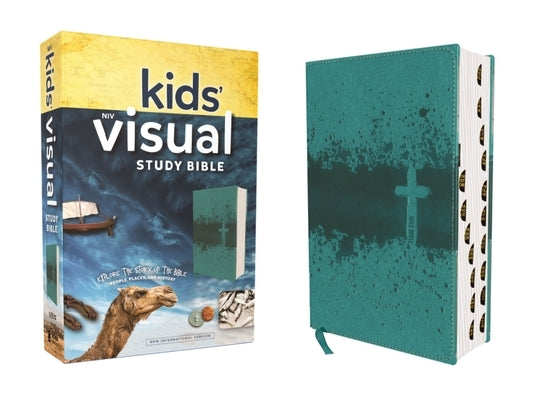 Niv, Kids' Visual Study Bible, Leathersoft, Teal, Full Color Interior, Peel/Stick Bible Tabs: Explore the Story of the Bible---People, Places, and His by Zondervan