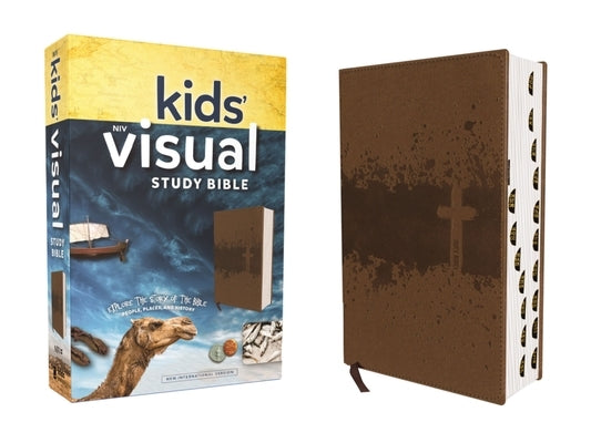 Niv, Kids' Visual Study Bible, Leathersoft, Bronze, Full Color Interior, Peel/Stick Bible Tabs: Explore the Story of the Bible---People, Places, and H by Zondervan