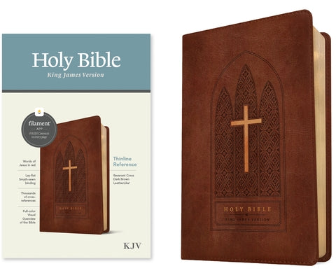 KJV Thinline Reference Bible, Filament Enabled Edition (Red Letter, Leatherlike, Reverent Cross Dark Brown) by Tyndale