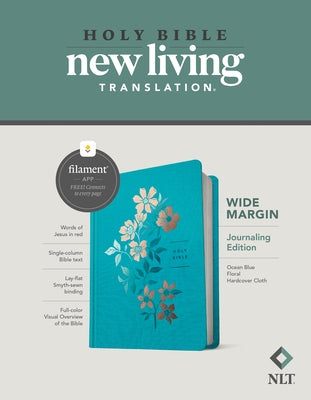 NLT Wide Margin Bible, Filament Enabled Edition (Red Letter, Hardcover Cloth, Ocean Blue Floral) by Tyndale