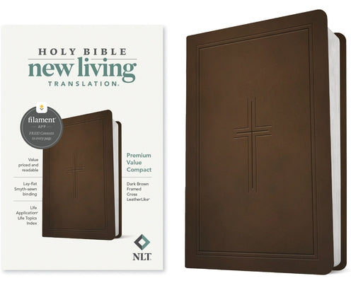 NLT Premium Value Compact Bible, Filament Enabled Edition (Leatherlike, Dark Brown Framed Cross) by Tyndale