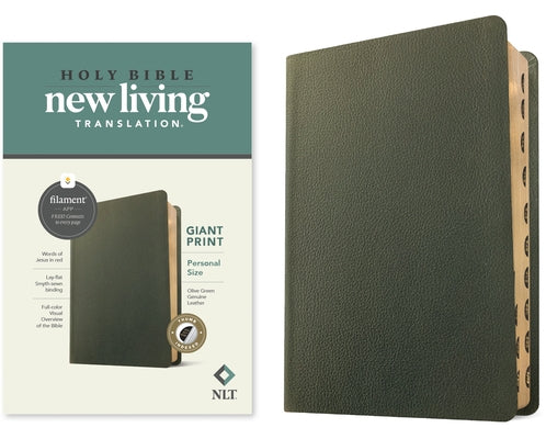 NLT Personal Size Giant Print Bible, Filament Enabled Edition (Red Letter, Genuine Leather, Olive Green, Indexed) by Tyndale