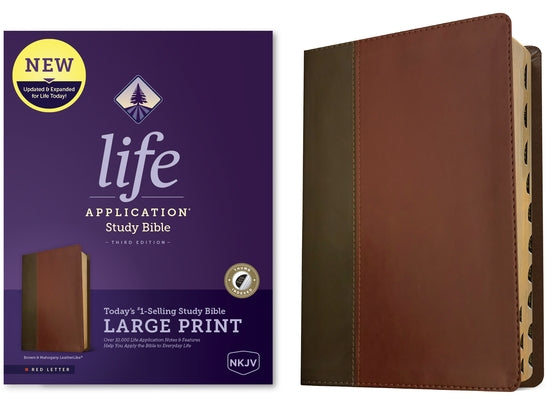 NKJV Life Application Study Bible, Third Edition, Large Print (Red Letter, Leatherlike, Brown/Mahogany, Indexed) by Tyndale