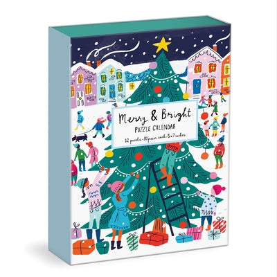 Louise Cunningham Merry and Bright 12 Days of Christmas Advent Puzzle Calendar by Galison