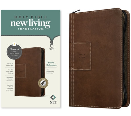 NLT Thinline Reference Zipper Bible, Filament Enabled Edition (Red Letter, Leatherlike, Atlas Rustic Brown, Indexed) by Tyndale