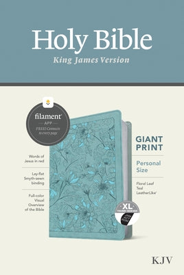 KJV Personal Size Giant Print Bible, Filament Enabled Edition (Red Letter, Leatherlike, Floral Leaf Teal, Indexed) by Tyndale