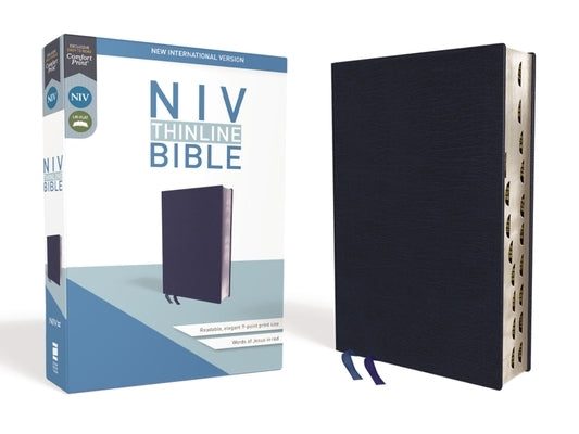 NIV, Thinline Bible, Bonded Leather, Navy, Indexed, Red Letter Edition by Zondervan